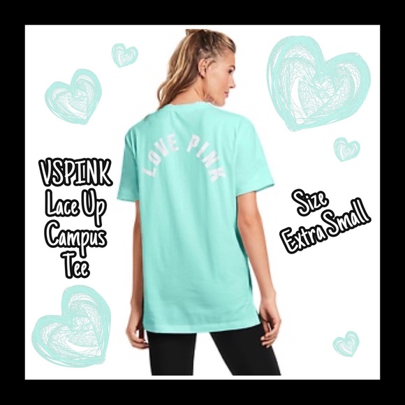 PINK Victoria's Secret Tops - VSPINK Front Lace Up Campus Tee Aqua Size XS